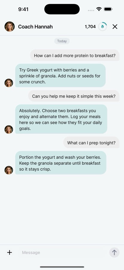 The Coach Hannah chat screen in the iHome app
