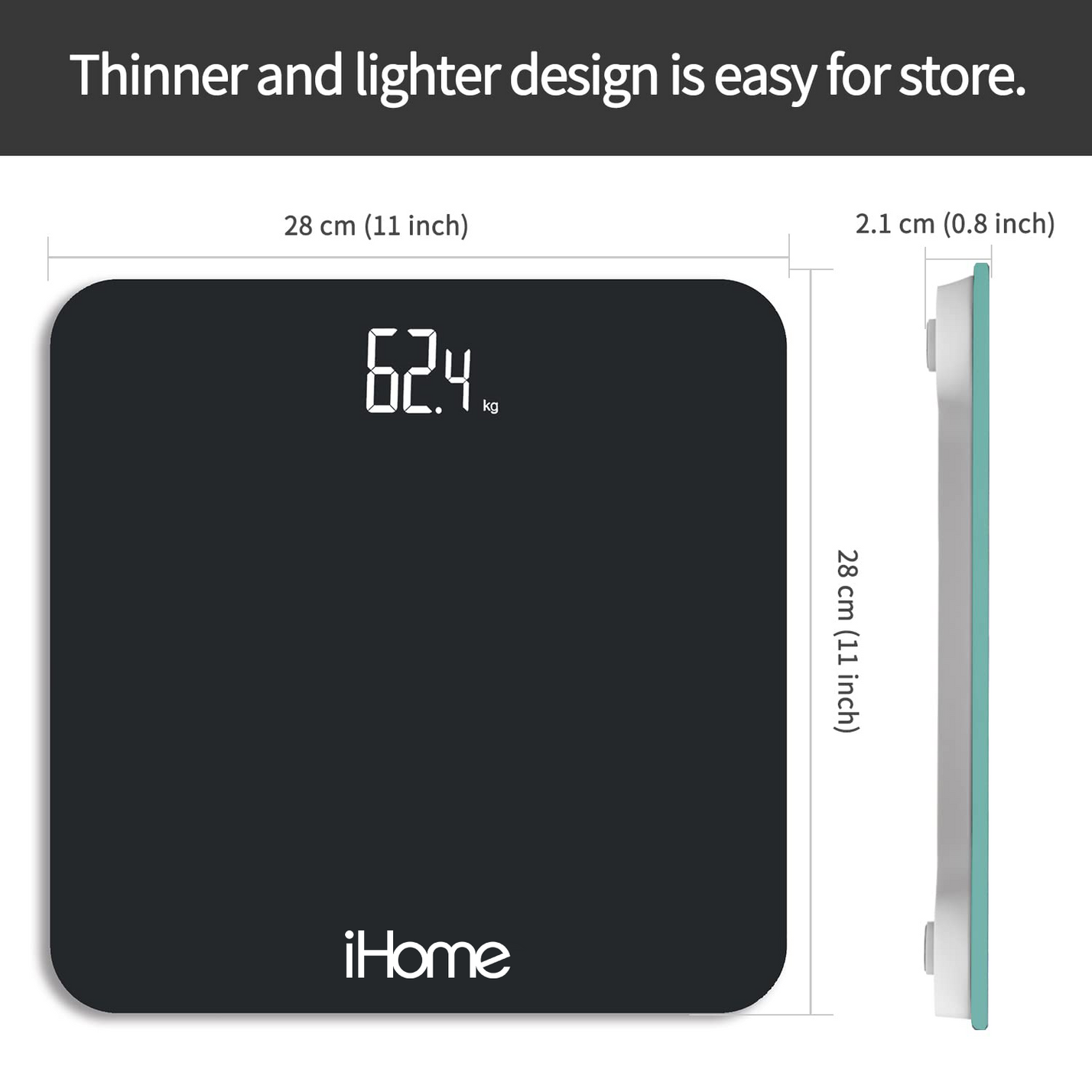 iHome Digital Scale Step-On Bathroom Scale - iHome High Precision Body Weight Scale - 400 lbs, Battery Powered with LED Display - Batteries Included