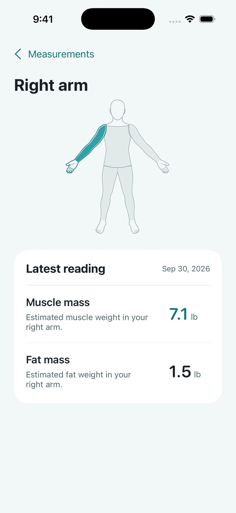 Regional right-arm muscle and fat estimates from a compatible scale